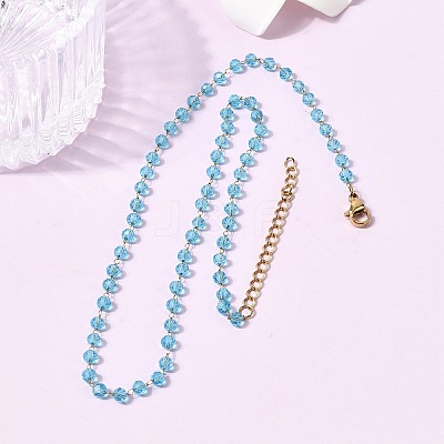 304 Stainless Steel with Glass Faceted Rondelle Bead Handmade Link Chain Birth Stone Necklaces for Women NJEW-G195-01G-10-1