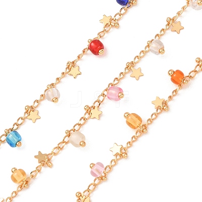 Brass & Glass Seed Beaded Chain KK-CBA3B44-01G-1