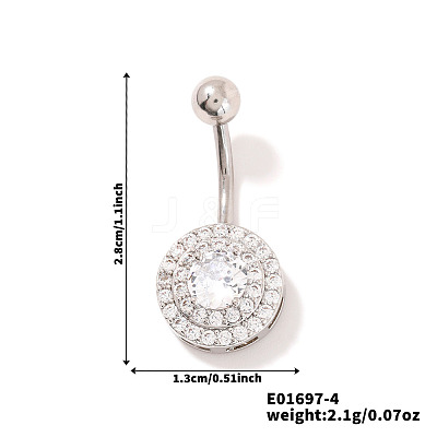 Chic Flat Round Brass Full Crystal Rhinestone Curved Barbell Belly Button Rings with Shiny Delicate Design YW9589-4-1