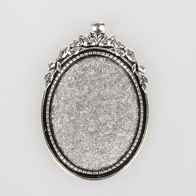 Tibetan Style Alloy Pendant Cabochon Bezel Settings TIBEP-N003-40AS-1