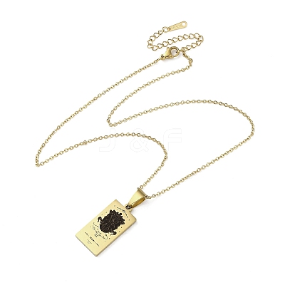 304 Stainless Steel Black Enamel Rectangle with Constellation Pendant Necklaces NJEW-I128-01E-1