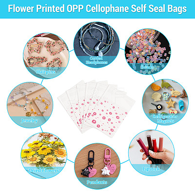 2 Bags Flower Printed OPP Cellophane Self Seal Bags OPC-TADJ0001-01-1