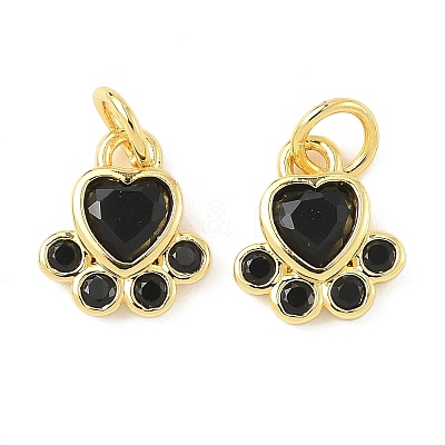 Brass Pave Cubic Zirconia Paw Print Charms KK-I355-17G-05-1