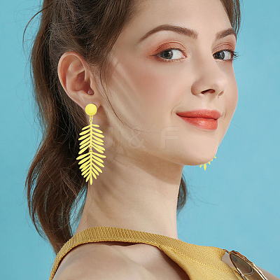 4 Pairs 4 Colors Alloy Leaf Dangle Stud Earrings with 925 Sterling Silver Pins EJEW-AN0002-61-1