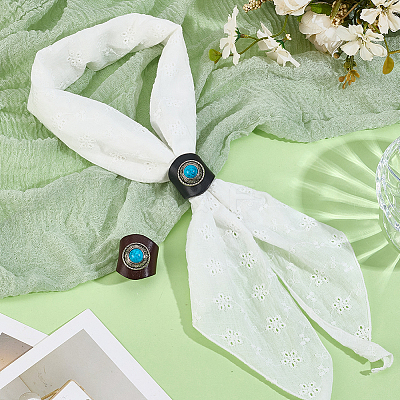 2Pcs 2 Colors Leather & Alloy & Synthetic Turquoise Scarf Clips AJEW-CL0005-24A-1
