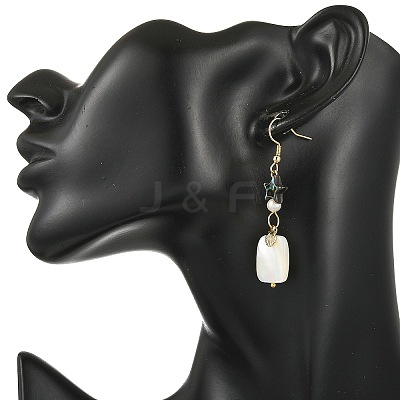 Natural Abalone Shell/Paua Shell & Natural Trochid Shell/Trochus Shell Dangle Earring for Women EJEW-JE07401-1