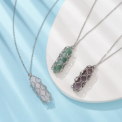 Natural Mixed Gemstone Bullet Pendant Necklace NJEW-JN04421-1