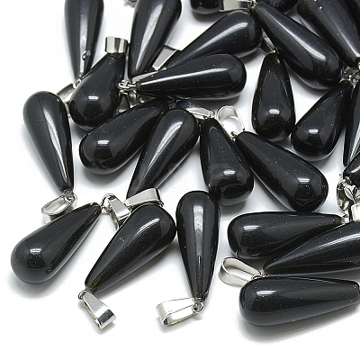 Natural Black Stone Pendants G-T081-28-1