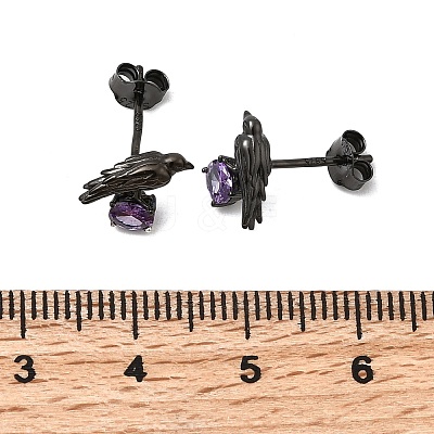 Halloween 925 Sterling Silver Cubic Zirconia Stud Earrings EJEW-P327-01A-B-1