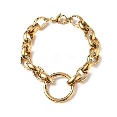 PVD Vacuum Plating 304 Stainless Steel Ring & Oval Link Chain Bracelets for Women Men BJEW-P287-01G-1