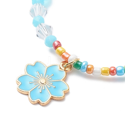 Alloy Enamel Sakura Charm Bracelet BJEW-JB08850-1