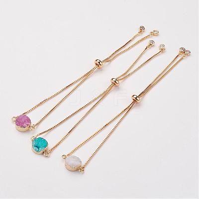 Electroplated Natural & Dyed Druzy Agate Slider Bracelets BJEW-JB02764-1