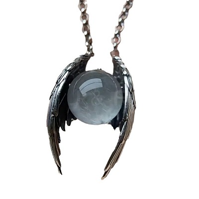 Alloy Angel Wings with Glass Sphere Pendant Necklaces FS-WGA1663-01-1