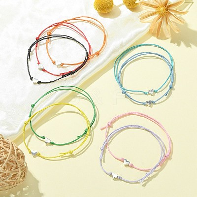 10Pcs 10 Color Alloy Heart Beaded Cord Bracelets Set BJEW-JB08182-1