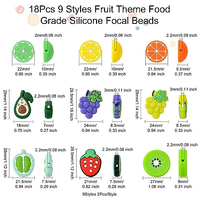 18Pcs 9 Styles Fruit Theme Food Grade Silicone Focal Beads SIL-CJ0002-18-1