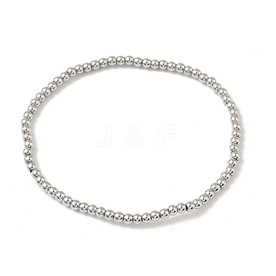 Brass Round Beaded Stretch Bracelets for Men Women BJEW-B148-05A-P-1