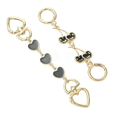 2Pcs 2 Styles Alloy Enamel Heart Cherry Link Bag Extension Chains FIND-YW0008-11C-1