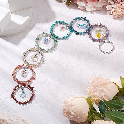 Wire Wrapped Chakra Natural Gemstone Chips Ring Hanging Ornaments HJEW-JM02620-1