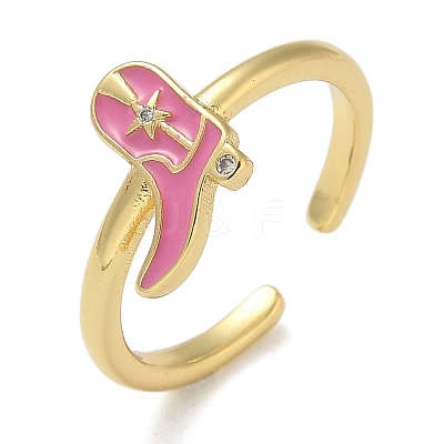Rack Plating Brass Micro Pave Cubic Zirconia Open Cuff Rings for Women KK-K392-59G-03-1