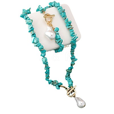 Alloy & Synthetic Turquoise Chips Beaded Necklaces & Beaded Bracelets Sets FS-WG6FE76-01-1