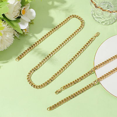 2Pcs 7mm Stainless Steel Cuban Link Chain Necklaces for Women Men NJEW-BBC0001-39A-1