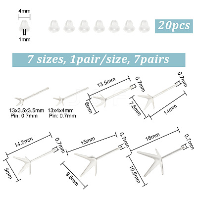 7 Pair 7 Size 925 Sterling Silver Stud Earring Findings STER-PH0001-17-1