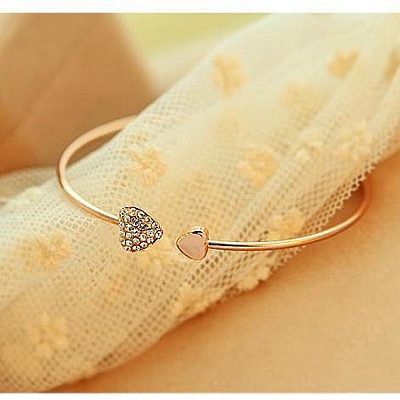 Double Heart Alloy Rhinestone Cuff Bangles for Women WGD430F-01-1