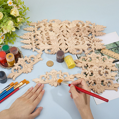 12Pcs 2 Styles Natural Solid Wood Carved Onlay Applique Craft AJEW-AR0005-05-1