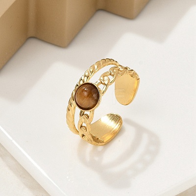 Natural Tiger Eye Finger Rings RJEW-K290-07G-1