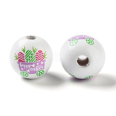 Easter Theme Printed Wood European Beads WOOD-M010-02D-1