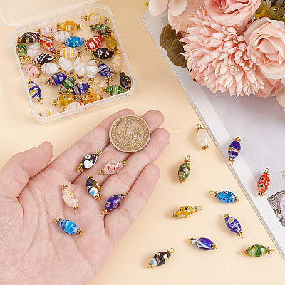 50Pcs Handmade Millefiori Beads Pendants PALLOY-PH0022-35-1