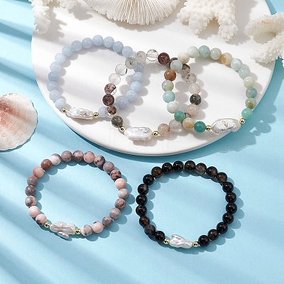8mm Round Mixed Gemstone Beaded Stretch Bracelets BJEW-JB10309-1