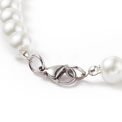 Glass Pearl Round Beaded Necklace for Men Women NJEW-JN03923-02-1