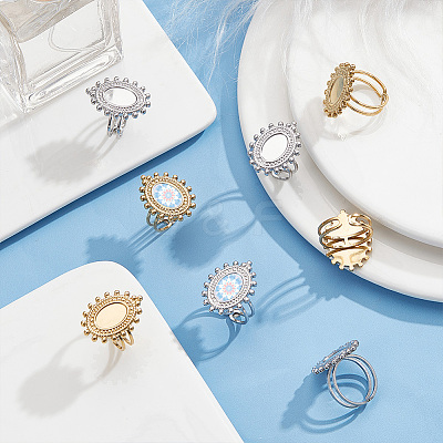 8Pcs 2 Colors 304 Stainless Steel Open Cuff Ring Components STAS-UN0056-94-1