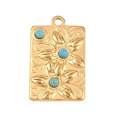 304 Stainless Steel with Synthetic Turquoise Pendants STAS-H253-01B-G-1