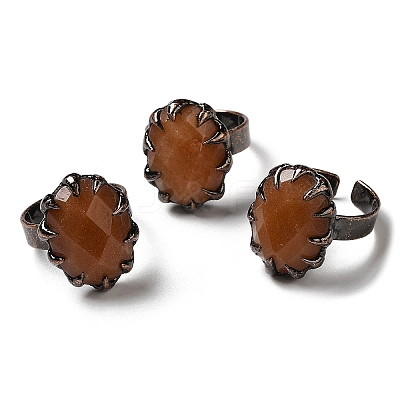 Natural Mixed Gemstone Oval Open Cuff Rings RJEW-M155-03R-1