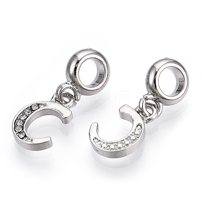 Platinum Rack Plating Alloy Rhinestone European Dangle Charms PALLOY-T048-36P-C-1