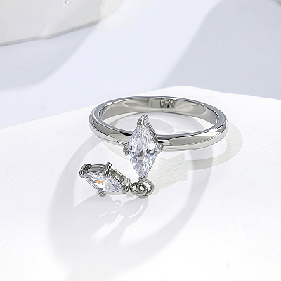 304 Stainless Steel & Cubic Zirconia Finger Rings WG4CD34-02-1