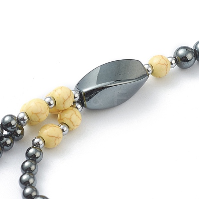 Non-Magnetic Synthetic Hematite & Turquoise Beades 3 Layer Necklaces NJEW-H307-01B-1