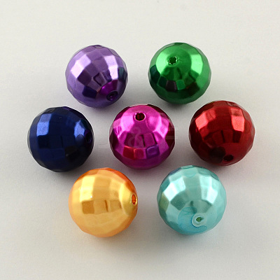 ABS Plastic Imitation Pearl Faceted Round Beads X-MACR-S251-M-1