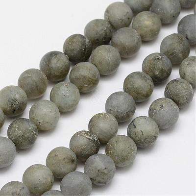 Natural Labradorite Frosted Bead Strands G-O155-04A-6mm-1