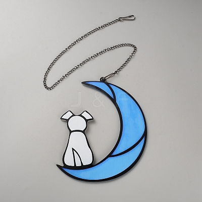 Moon with Dog Acrylic Pendant Decorations HJEW-WH0102-004-1