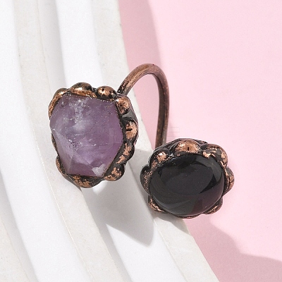 Natural Amethyst & Obsidian Rings RJEW-B122-04R-03-1