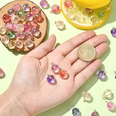50Pcs Transparent Spray Painted Glass Peach Pendants GLAA-CJ0002-24-1