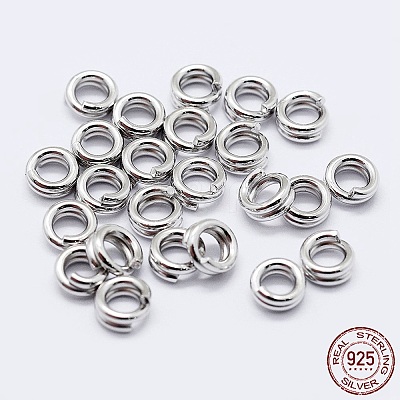 Rhodium Plated 925 Sterling Silver Split Jump Rings STER-F036-01P-0.6x8mm-1