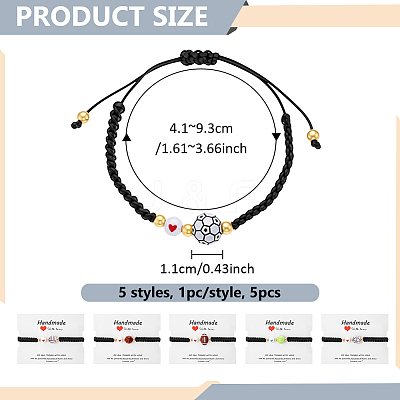 5Pcs 5 Styles Sport Theme Acylic & Alloy Braided Bead Bracelets BJEW-GO0001-12-1
