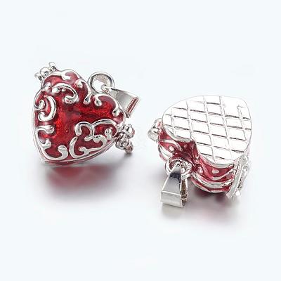 Red Heart Brass Prayer Wish Craft Photo Frame Locket Box Necklace Pendants X-KK-24X21-1