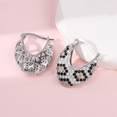 Brass Micro Pave Cubic Zirconia V-Shaped Hoop Earrings EJEW-H165-06P-1