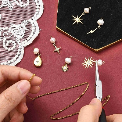 6Pcs 6 Styles Brass & Natural Pearl Flower Star Sun Pendants KK-CJ0002-77-1
