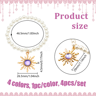 4Pcs 4 Colors Golden Alloy Resin Sun Charm Bracelets BJEW-HY0001-19-1